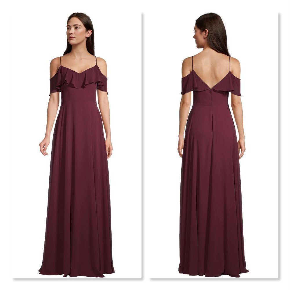 NEW! Levkoff Flutter Sleeve Chiffon Gown size 14 in Wine